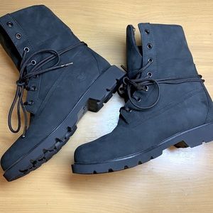 Timberland Roll Top Black Leather Lace-up Waterproof Boots 8 NWOT